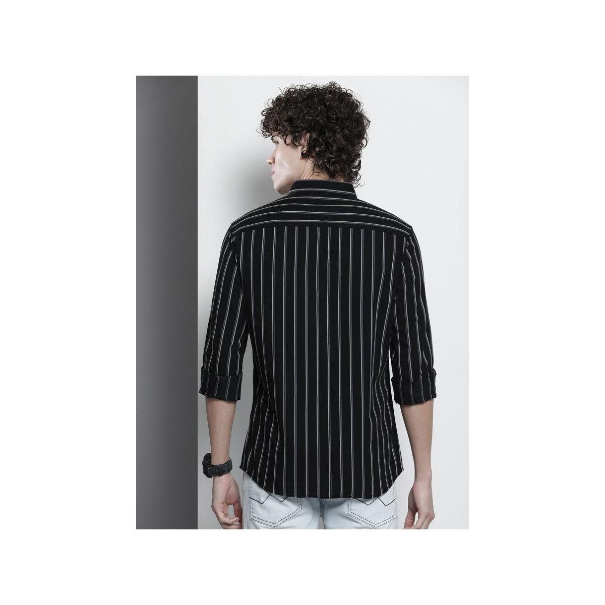 The Indian Garage Co X Styli Men Black Striped Spread Collar Shirt-men-clothing-shirts-image-3