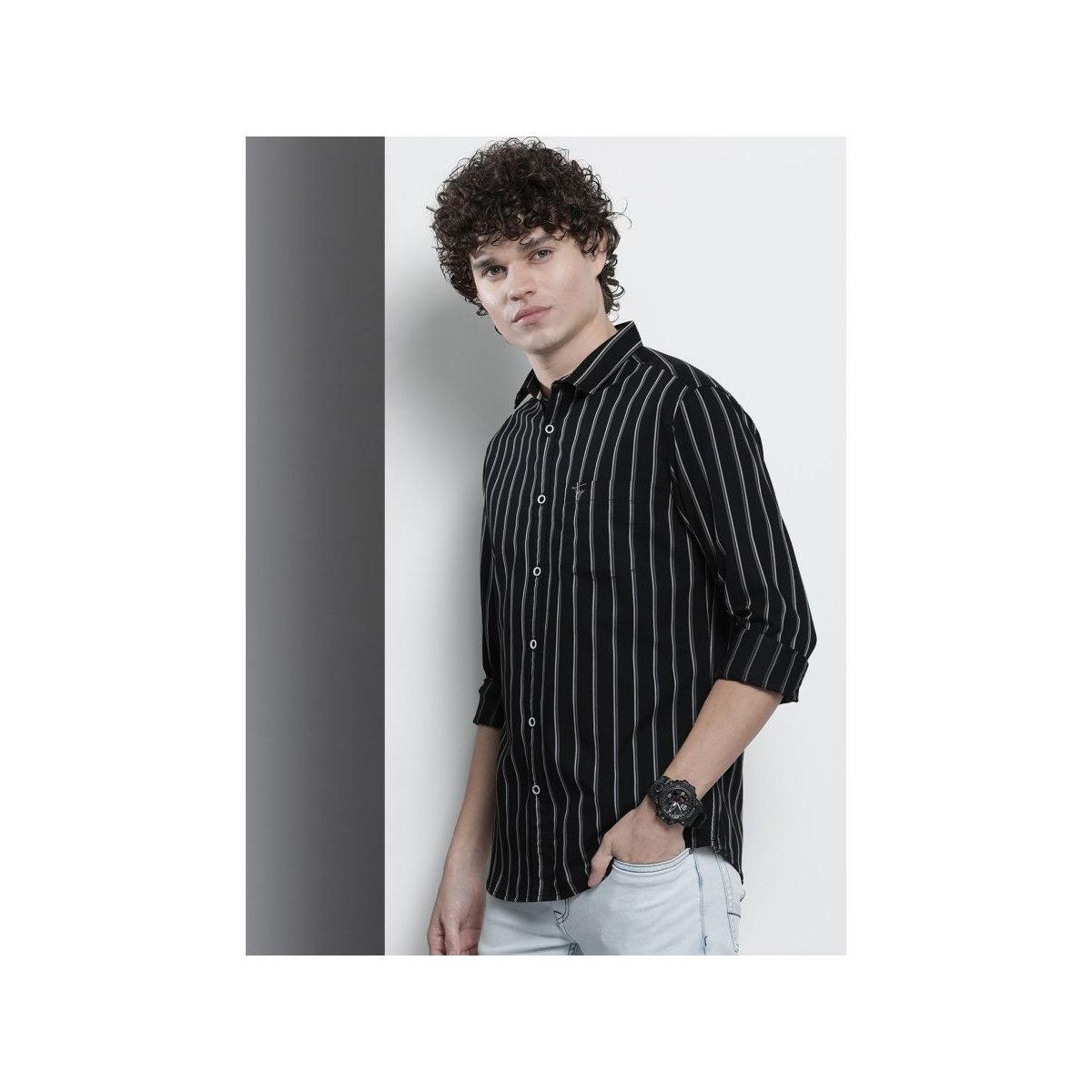 The Indian Garage Co X Styli Men Black Striped Spread Collar Shirt-men-clothing-shirts-image-4