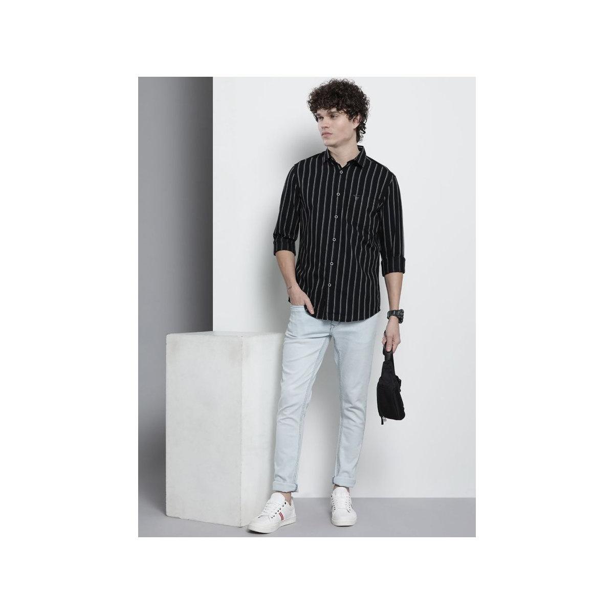 The Indian Garage Co X Styli Men Black Striped Spread Collar Shirt-men-clothing-shirts-image-5