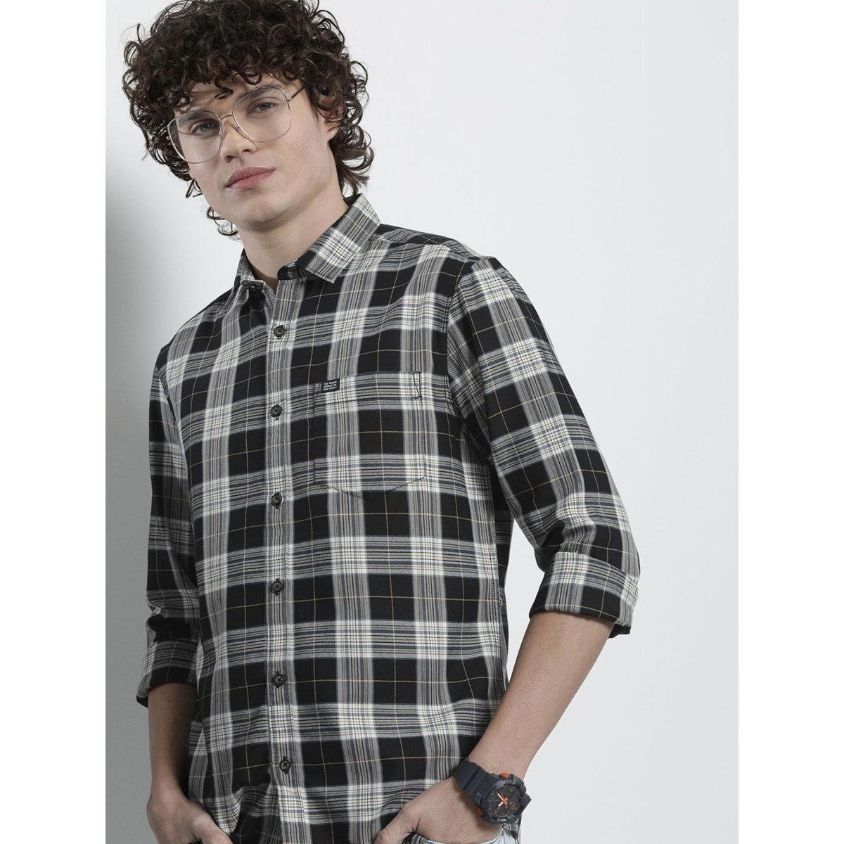 The Indian Garage Co X Styli Men Black Checkered Spread Collar Shirt-men-clothing-shirts-image-1