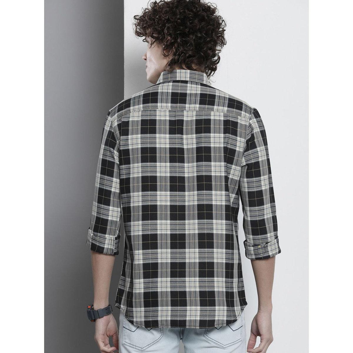 The Indian Garage Co X Styli Men Black Checkered Spread Collar Shirt-men-clothing-shirts-image-3