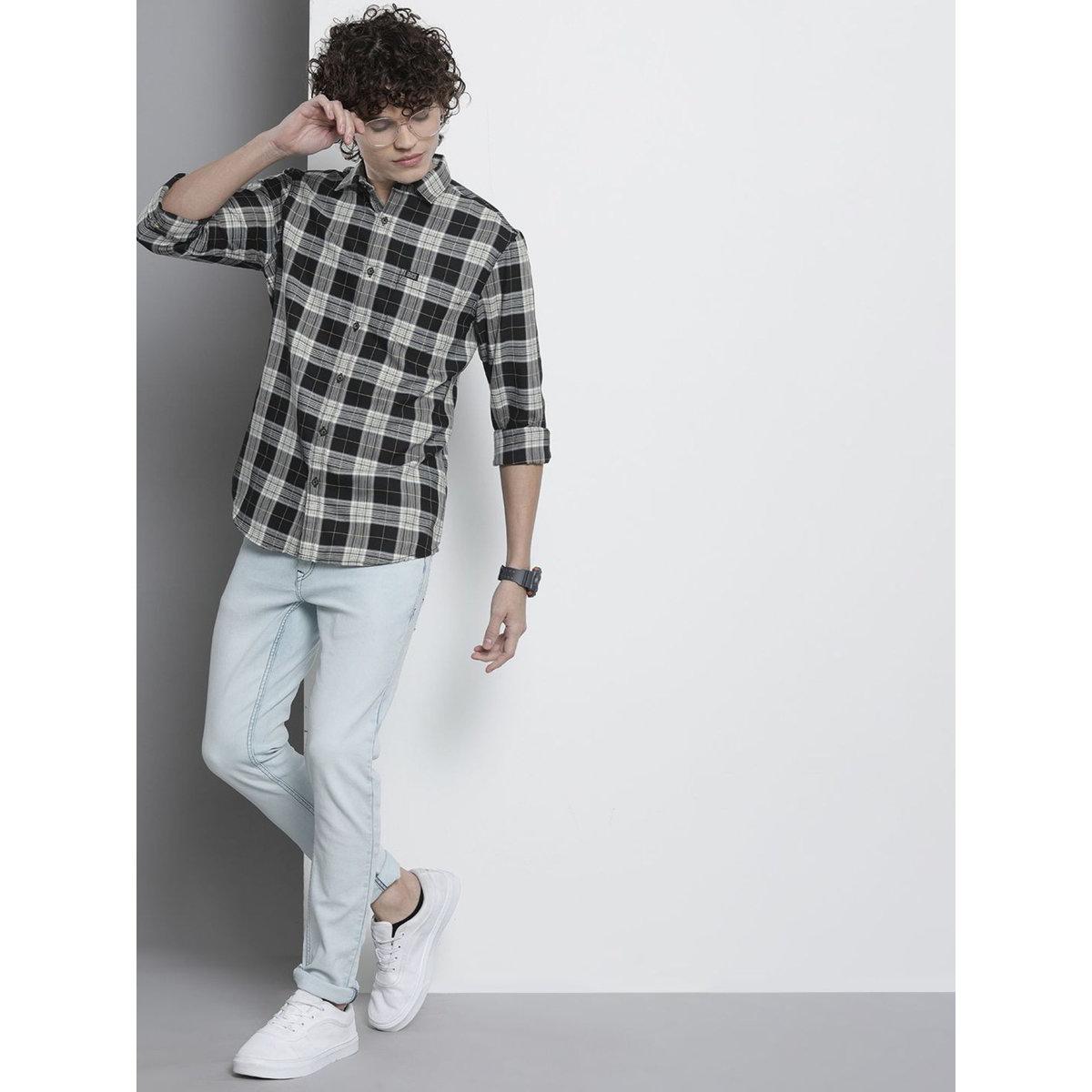 The Indian Garage Co X Styli Men Black Checkered Spread Collar Shirt-men-clothing-shirts-image-5