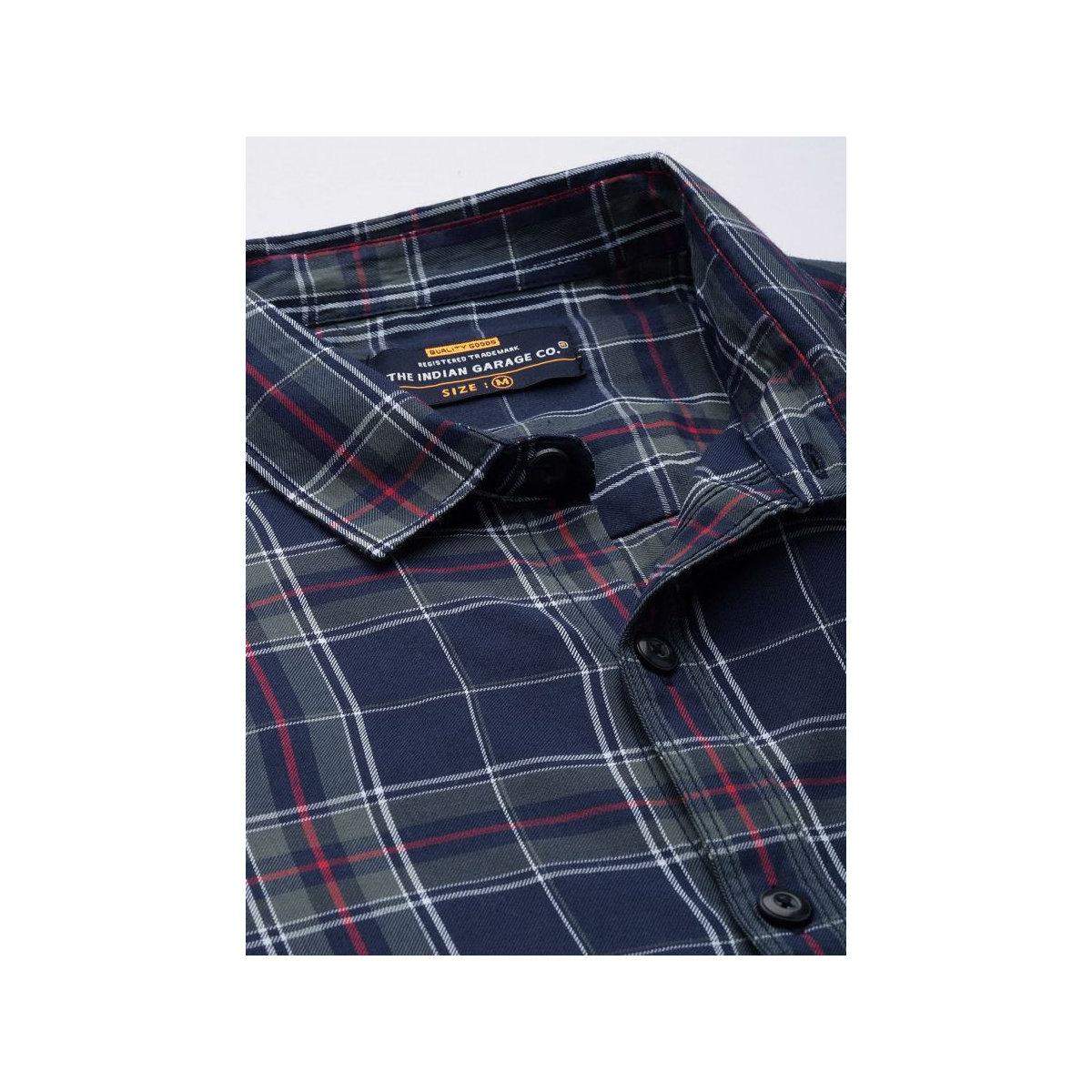 The Indian Garage Co X Styli Men Navy Regular Fit Checked Casual Shirt-men-clothing-shirts-image-2