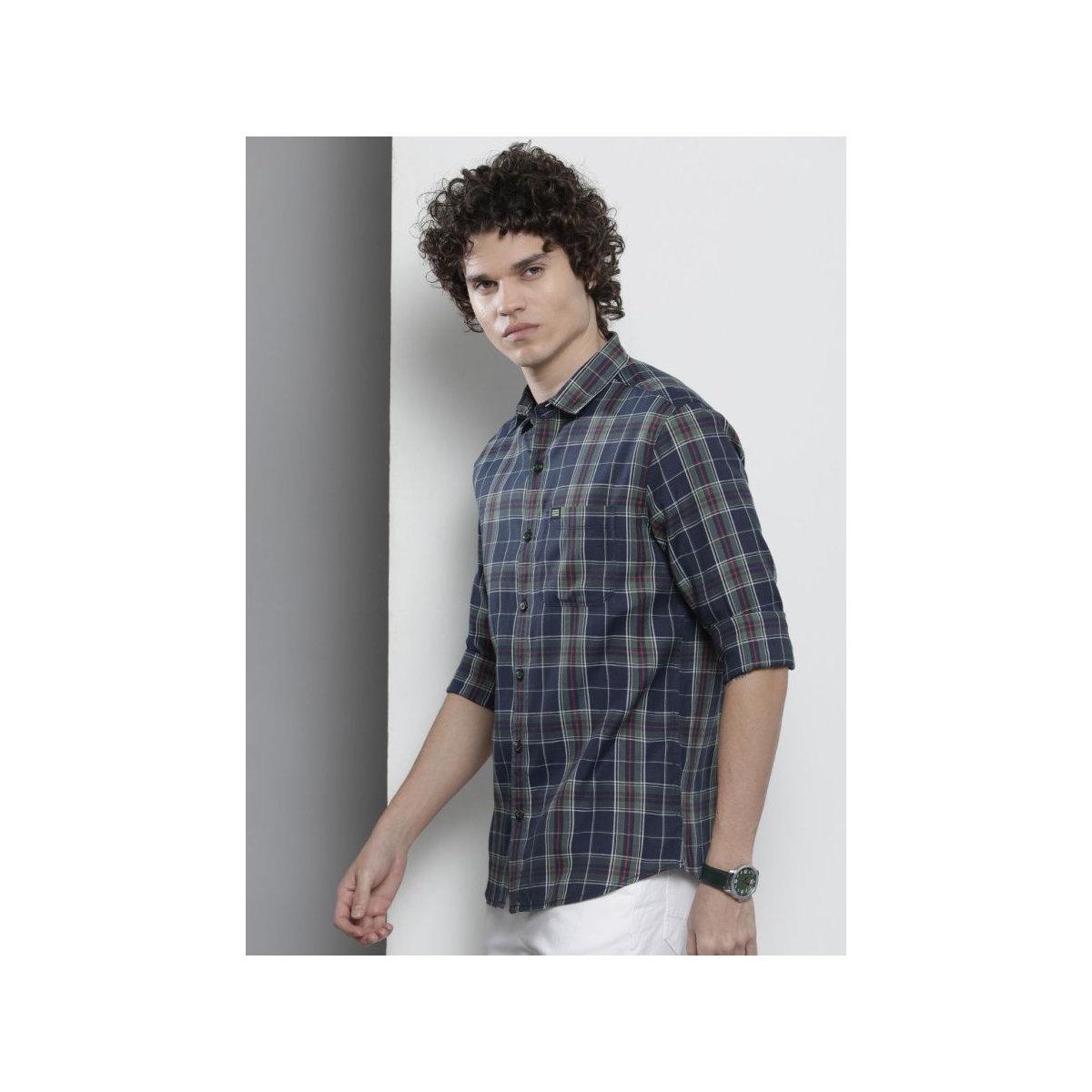 The Indian Garage Co X Styli Men Navy Regular Fit Checked Casual Shirt-men-clothing-shirts-image-4