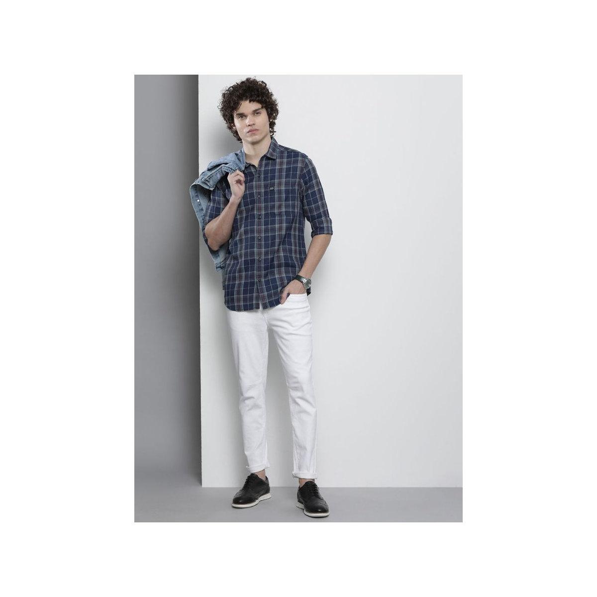 The Indian Garage Co X Styli Men Navy Regular Fit Checked Casual Shirt-men-clothing-shirts-image-5