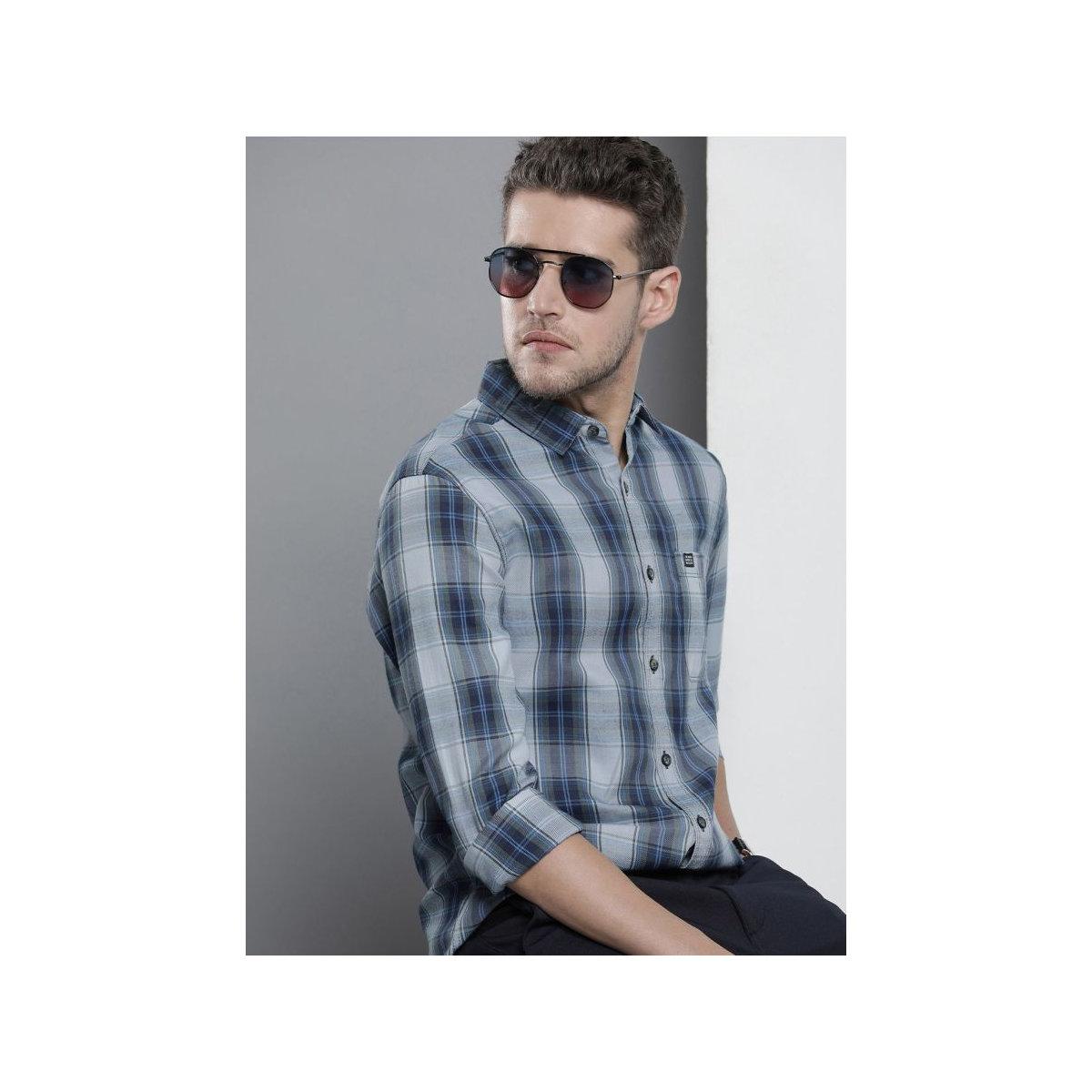 The Indian Garage Co X Styli Men Blue Regular Fit Checked Casual Shirt-men-clothing-shirts-image-1