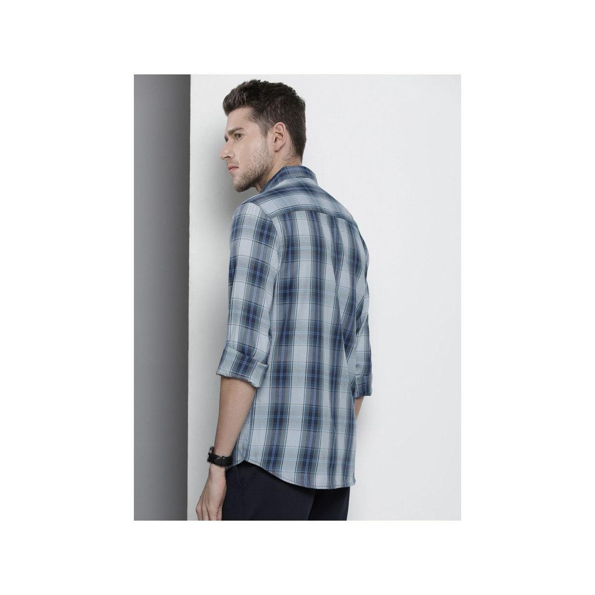 The Indian Garage Co X Styli Men Blue Regular Fit Checked Casual Shirt-men-clothing-shirts-image-3