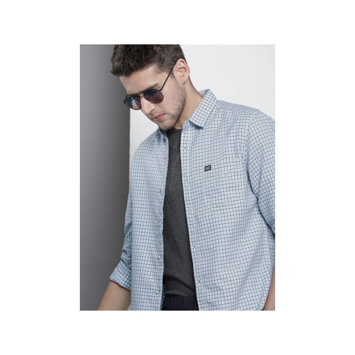 The Indian Garage Co X Styli Men Blue Regular Fit Checked Casual Shirt-men-clothing-shirts-image-1