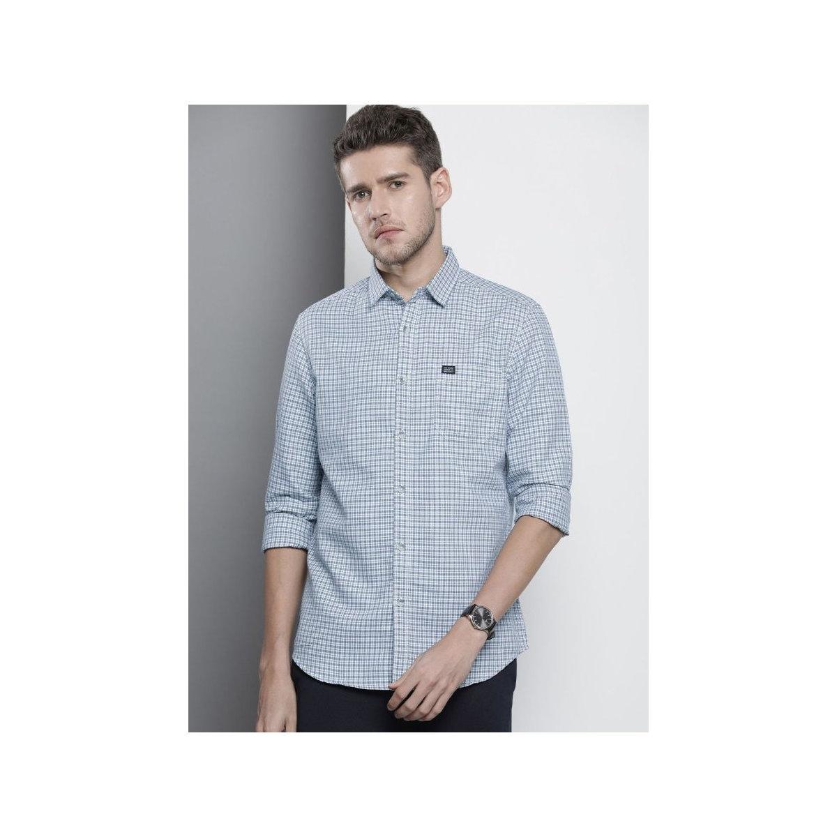 The Indian Garage Co X Styli Men Blue Regular Fit Checked Casual Shirt-men-clothing-shirts-image-4