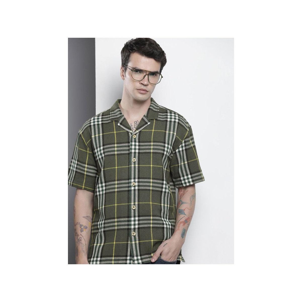 The Indian Garage Co X Styli Men Green Relaxed Fit Checked Casual Shirt-men-clothing-shirts-image-1
