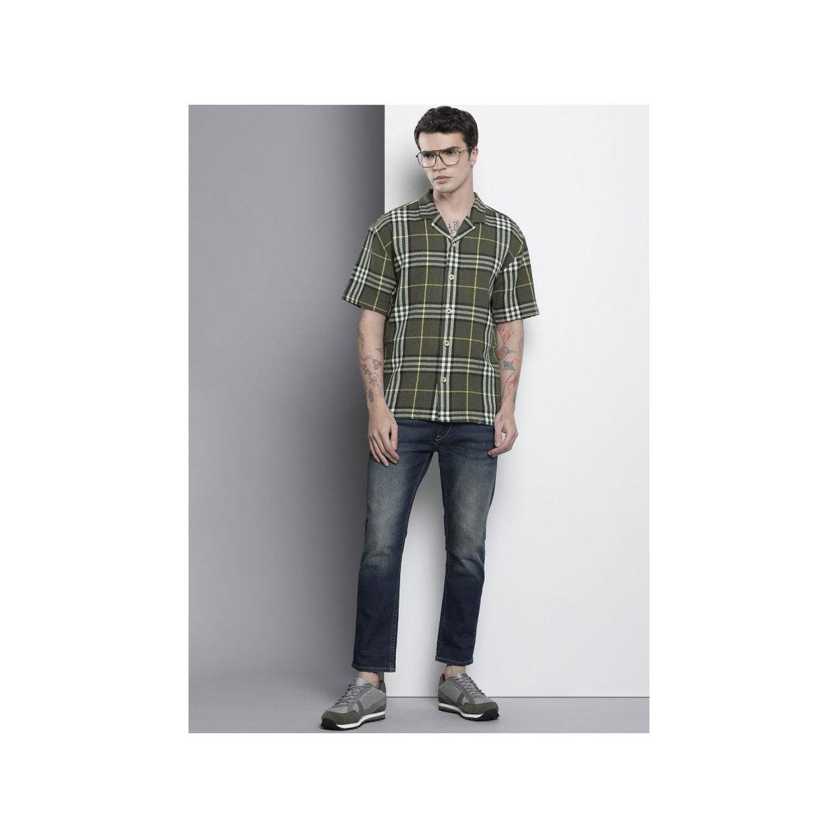 The Indian Garage Co X Styli Men Green Relaxed Fit Checked Casual Shirt-men-clothing-shirts-image-3