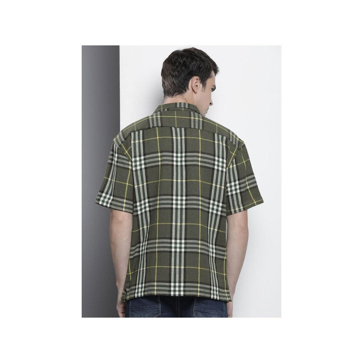 The Indian Garage Co X Styli Men Green Relaxed Fit Checked Casual Shirt-men-clothing-shirts-image-4