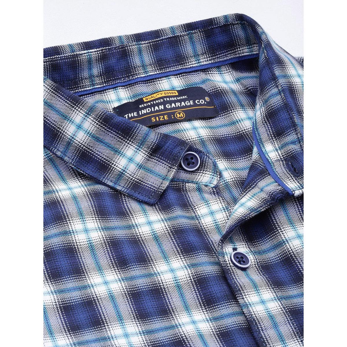 The Indian Garage Co X Styli Men Navy Blue Slim Fit Checked Casual Shirt-men-clothing-shirts-image-2