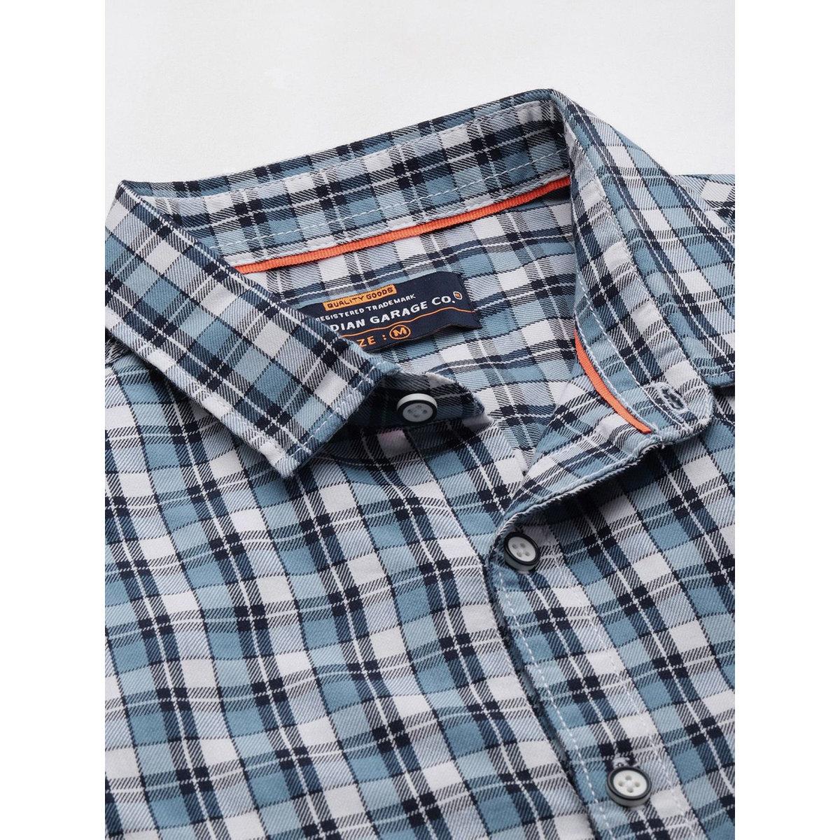 The Indian Garage Co X Styli Men Blue Slim Fit Checked Casual Shirt-men-clothing-shirts-image-2