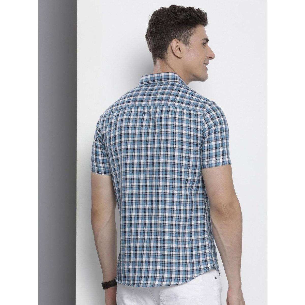 The Indian Garage Co X Styli Men Blue Slim Fit Checked Casual Shirt-men-clothing-shirts-image-4