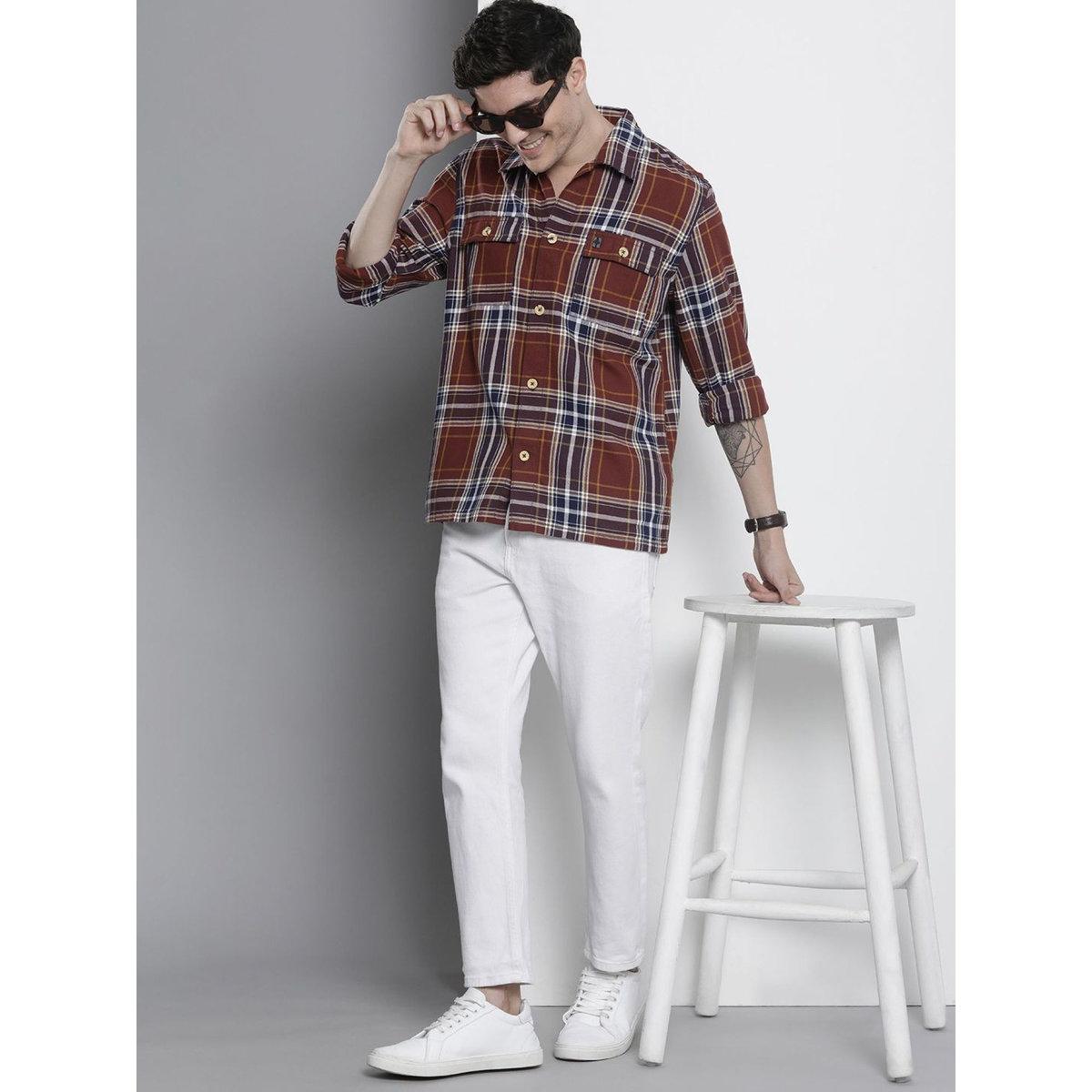 قميص بطبعة مربعات وياقة سبريد-men-clothing-shirts-image-5