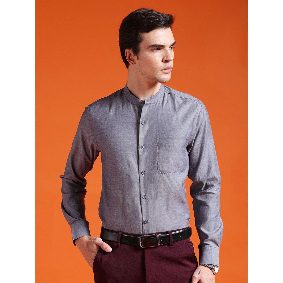 The Indian Garage Co X Styli Men Grey Slim Fit Solid Formal Shirt-men-clothing-shirts-image-1