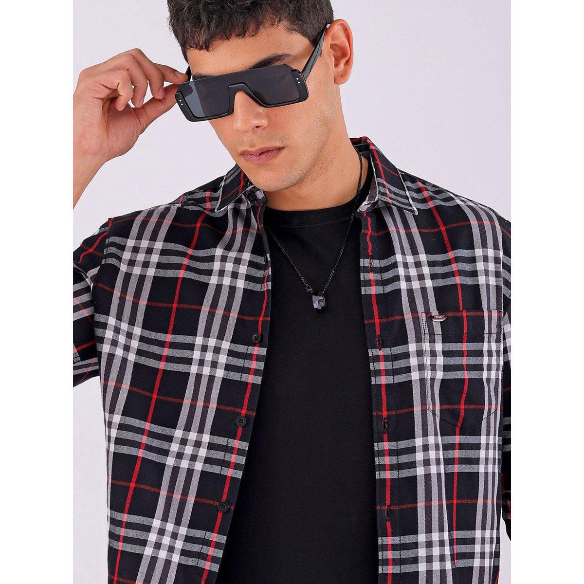 The Indian Garage Co X Styli Men Black Checked Spread Collar Shirt-men-clothing-shirts-image-1