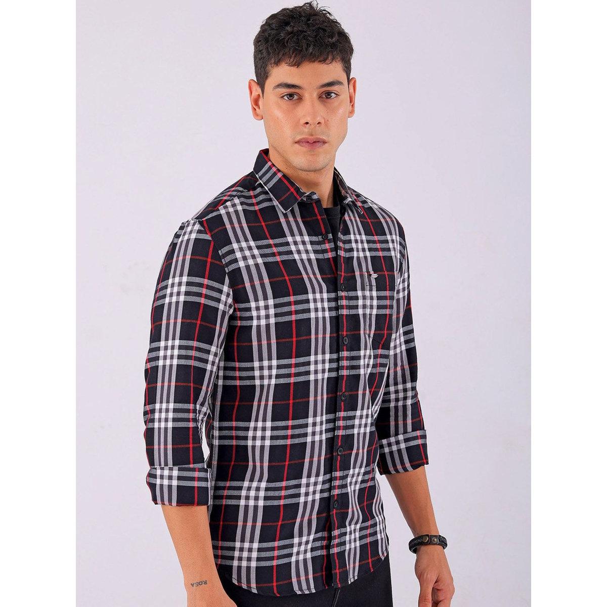 The Indian Garage Co X Styli Men Black Checked Spread Collar Shirt-men-clothing-shirts-image-2