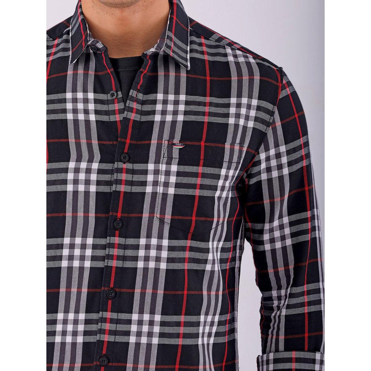 The Indian Garage Co X Styli Men Black Checked Spread Collar Shirt-men-clothing-shirts-image-3