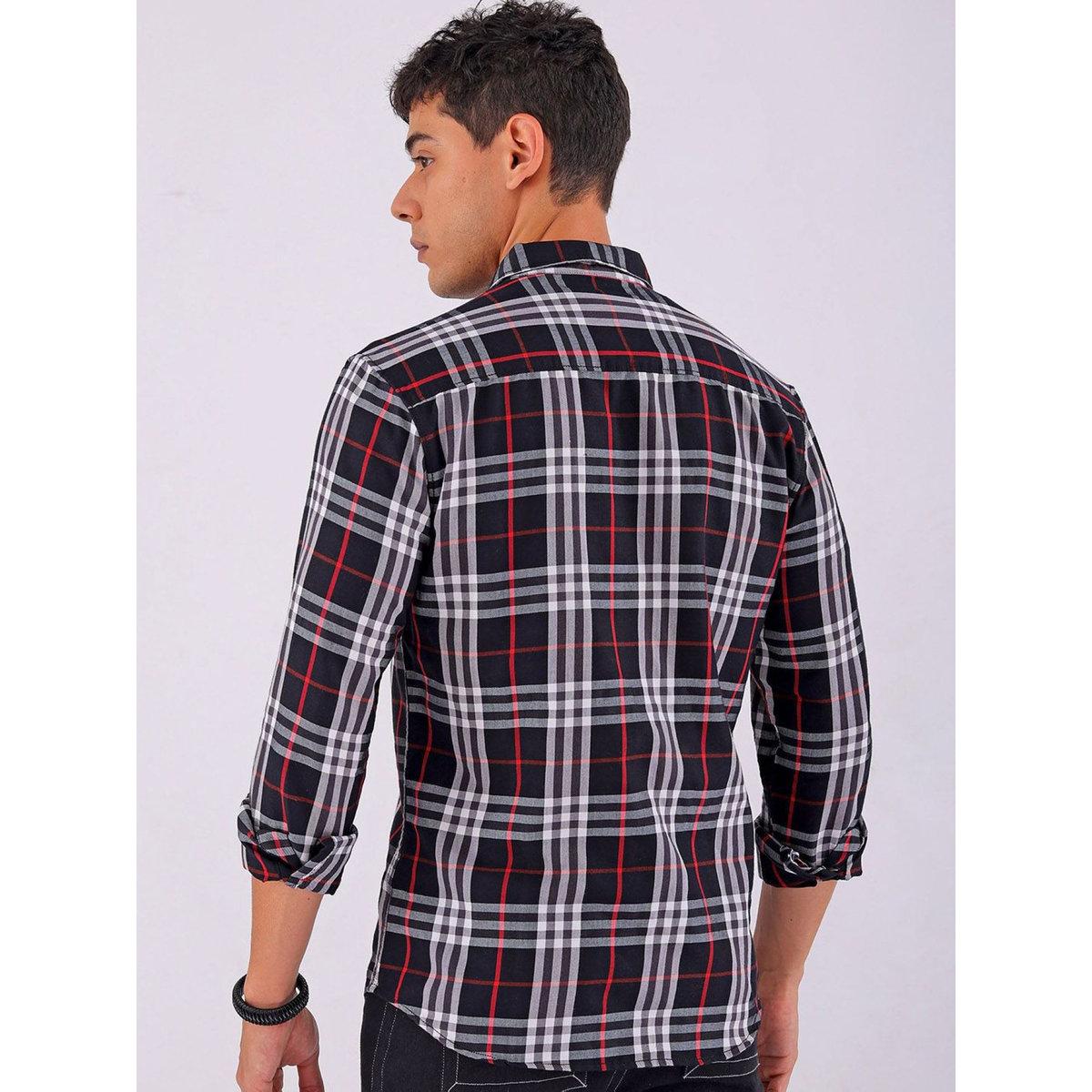 The Indian Garage Co X Styli Men Black Checked Spread Collar Shirt-men-clothing-shirts-image-4