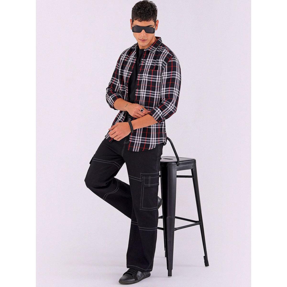 The Indian Garage Co X Styli Men Black Checked Spread Collar Shirt-men-clothing-shirts-image-6