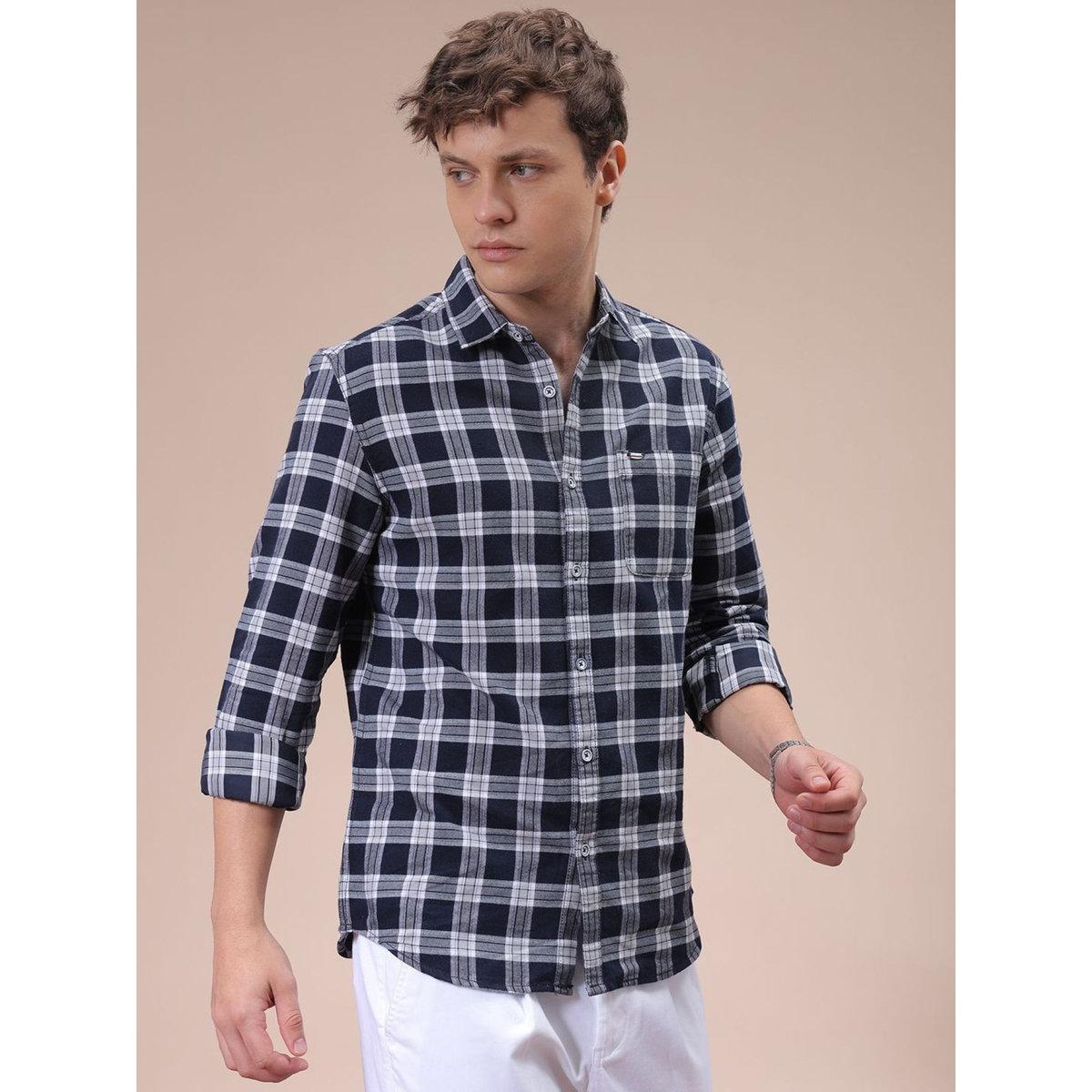 The Indian Garage Co X Styli Men Navy Blue Slim Fit Checked Casual Shirt-men-clothing-shirts-image-3