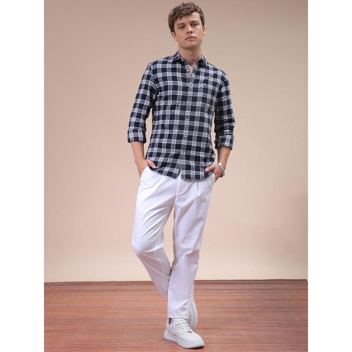The Indian Garage Co X Styli Men Navy Blue Slim Fit Checked Casual Shirt-men-clothing-shirts-image-4