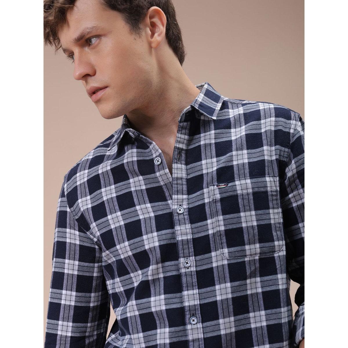 The Indian Garage Co X Styli Men Navy Blue Slim Fit Checked Casual Shirt-men-clothing-shirts-image-5