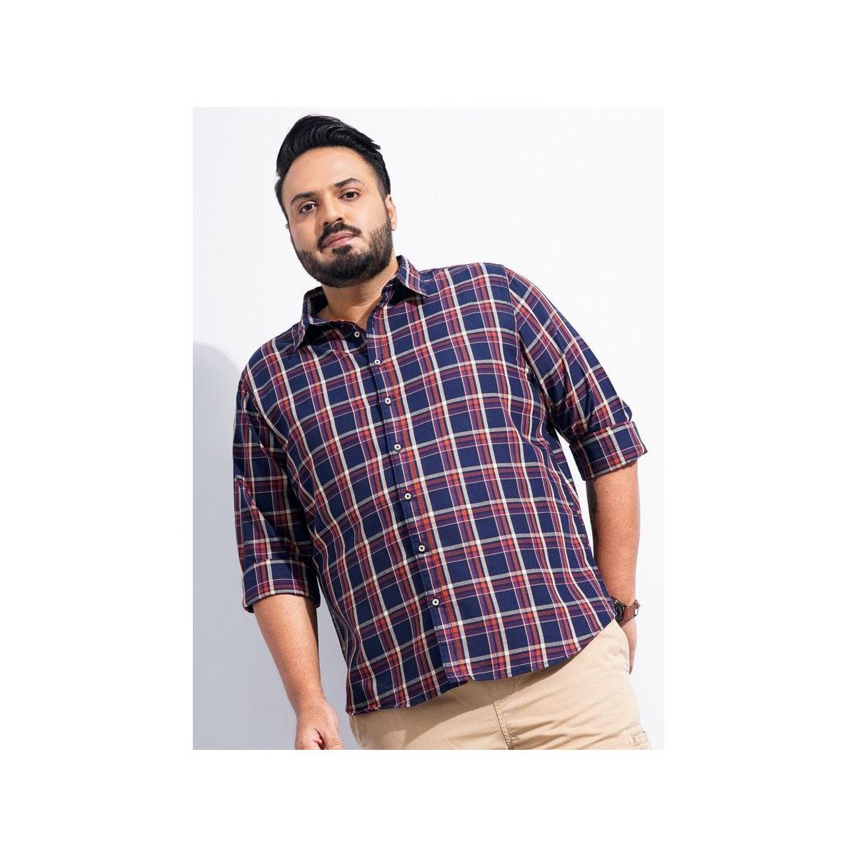 The Indian Garage Co X Styli Plus Men Navy Regular Fit Checked Casual Shirt-men-clothing-tshirtsandpolos-tshirts-image-1