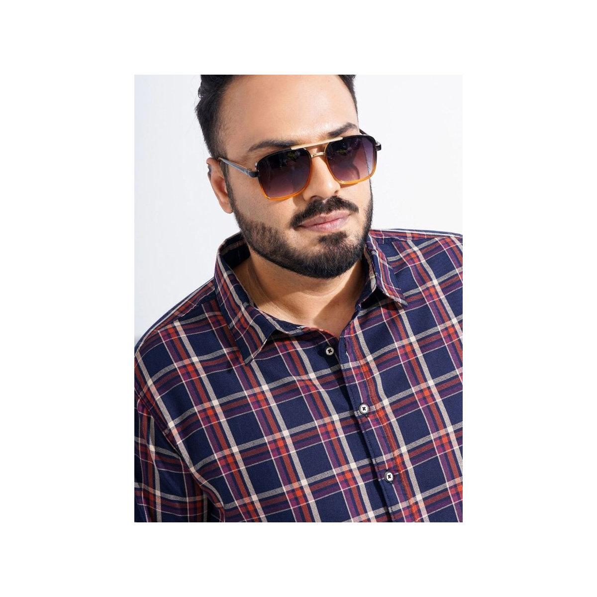 The Indian Garage Co X Styli Plus Men Navy Regular Fit Checked Casual Shirt-men-clothing-tshirtsandpolos-tshirts-image-2
