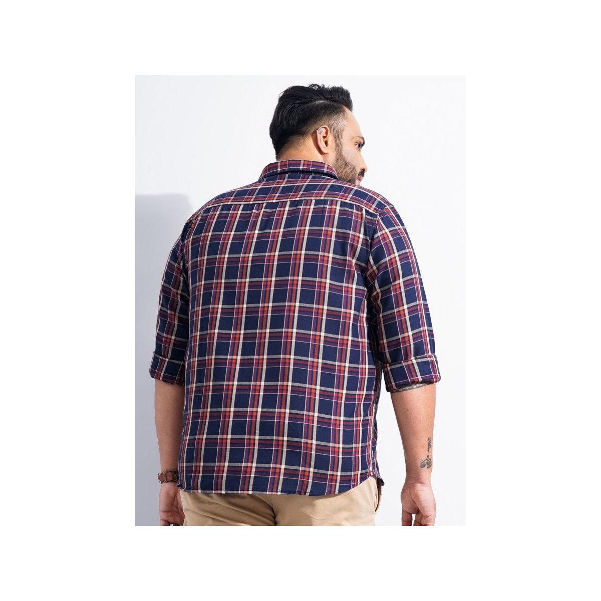 The Indian Garage Co X Styli Plus Men Navy Regular Fit Checked Casual Shirt-men-clothing-tshirtsandpolos-tshirts-image-3