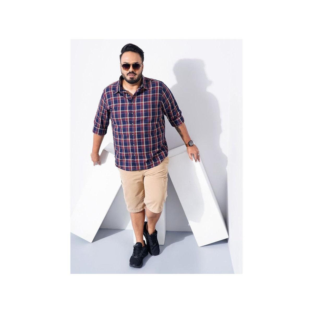 The Indian Garage Co X Styli Plus Men Navy Regular Fit Checked Casual Shirt-men-clothing-tshirtsandpolos-tshirts-image-5
