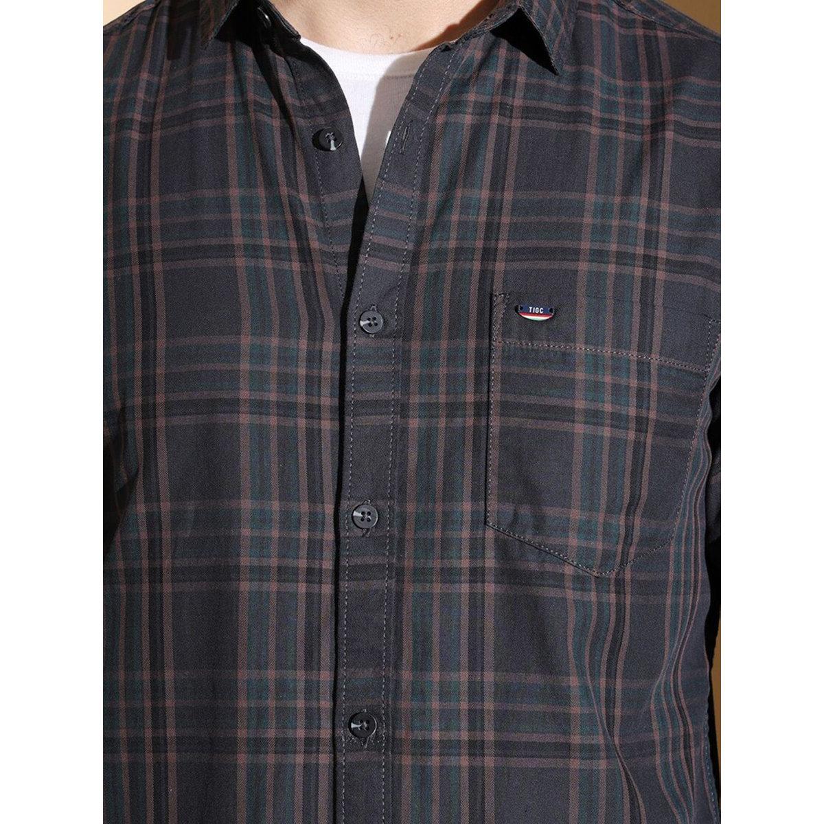 The Indian Garage Co X Styli Men Black Slim Fit Checked Casual Shirt-men-clothing-shirts-image-2