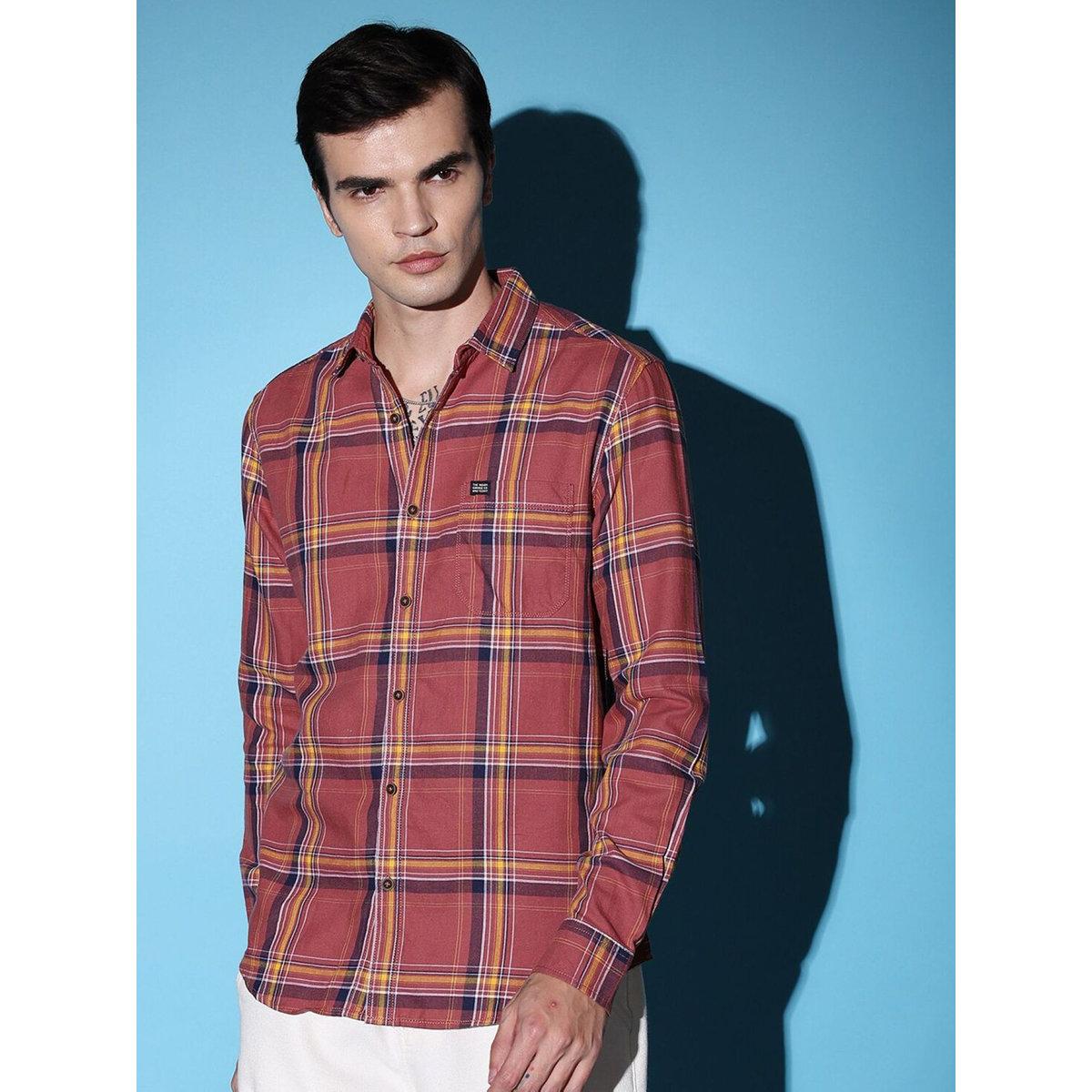 The Indian Garage Co X Styli Men Rust Slim Fit Checked Casual Shirt-men-clothing-shirts-image-1