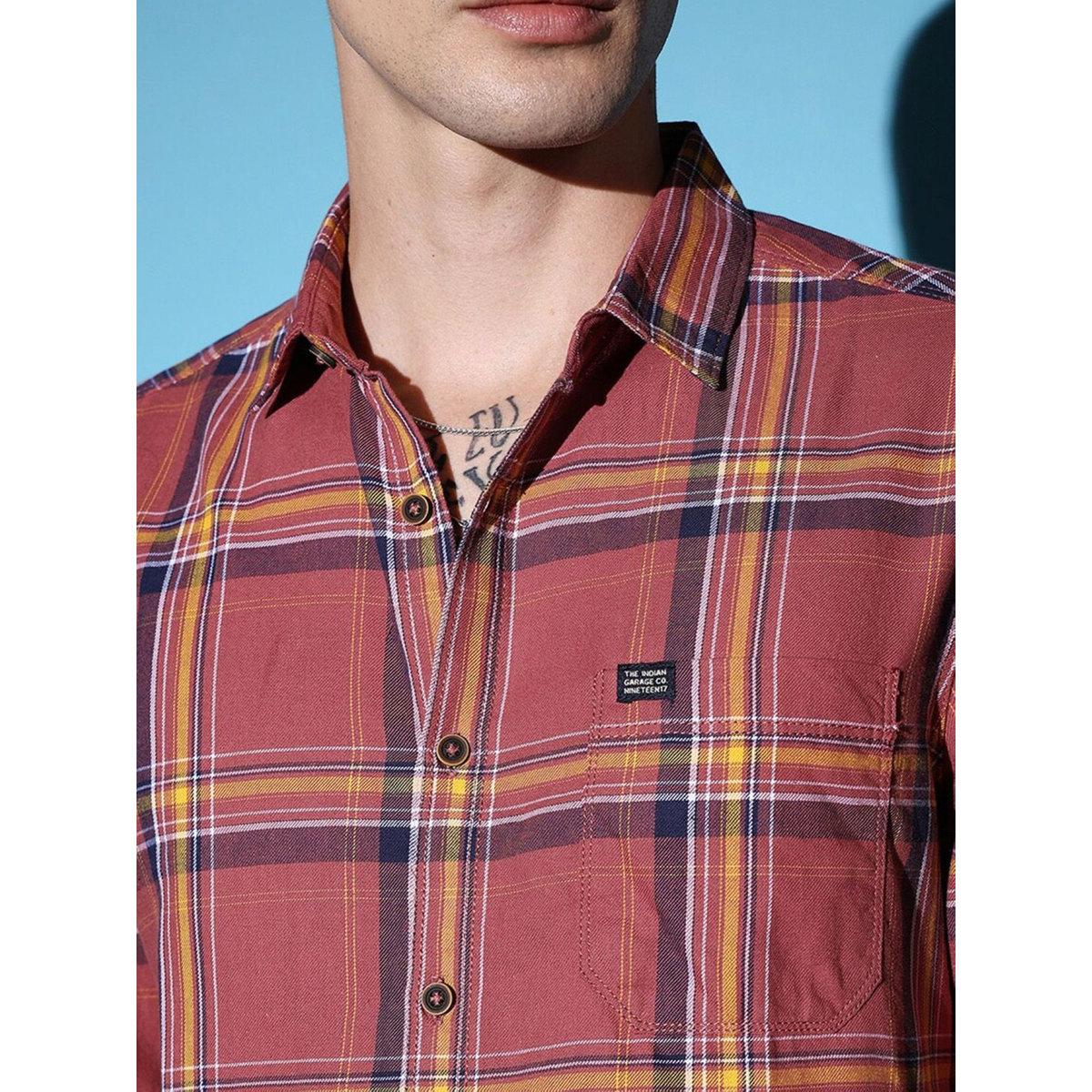 The Indian Garage Co X Styli Men Rust Slim Fit Checked Casual Shirt-men-clothing-shirts-image-2