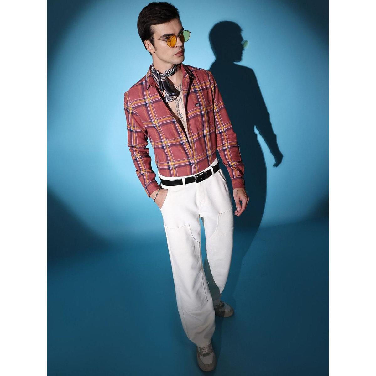 The Indian Garage Co X Styli Men Rust Slim Fit Checked Casual Shirt-men-clothing-shirts-image-4