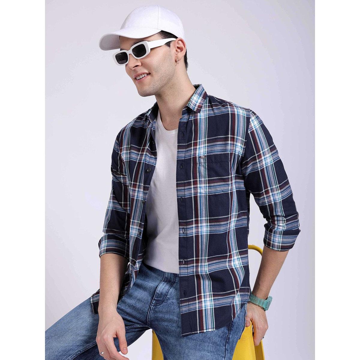 قميص بقصة سليم فيت وطبعة مربعات-men-clothing-shirts-image-1