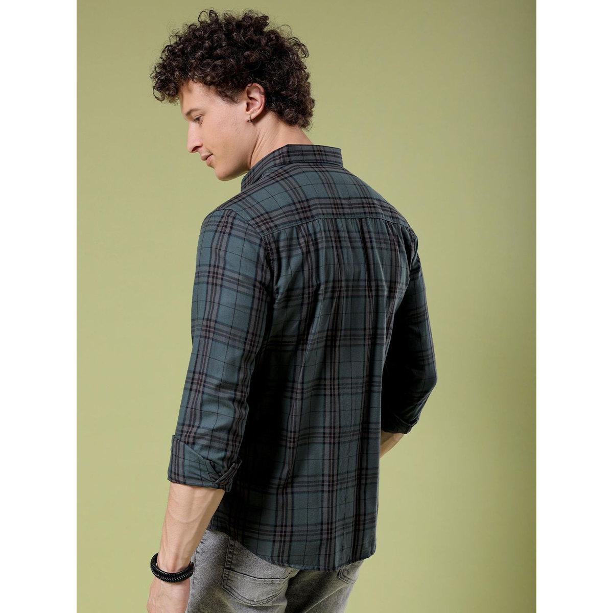The Indian Garage Co X Styli Men Dark Green Slim Fit Checked Casual Shirt-men-clothing-shirts-image-5