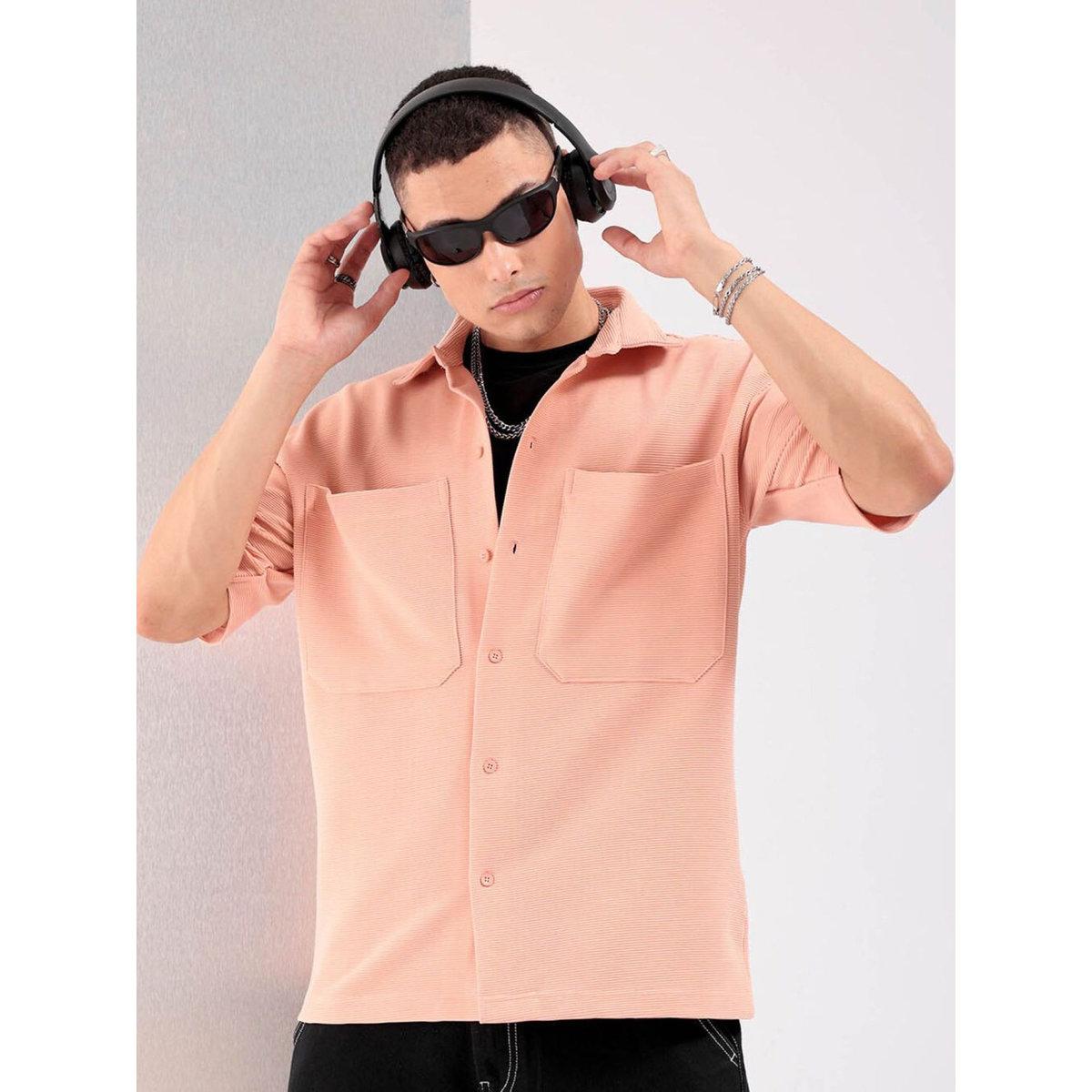 The Indian Garage Co X Styli Men Peach Boxy Fit Solid Streetwear Shirt-men-clothing-shirts-image-1