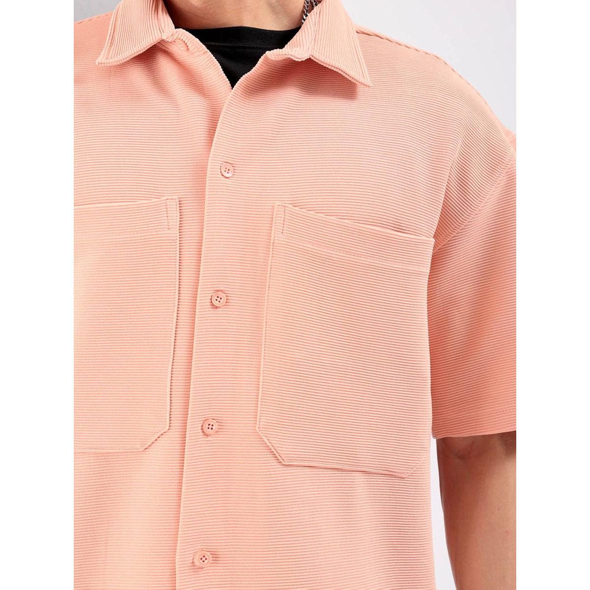 The Indian Garage Co X Styli Men Peach Boxy Fit Solid Streetwear Shirt-men-clothing-shirts-image-2