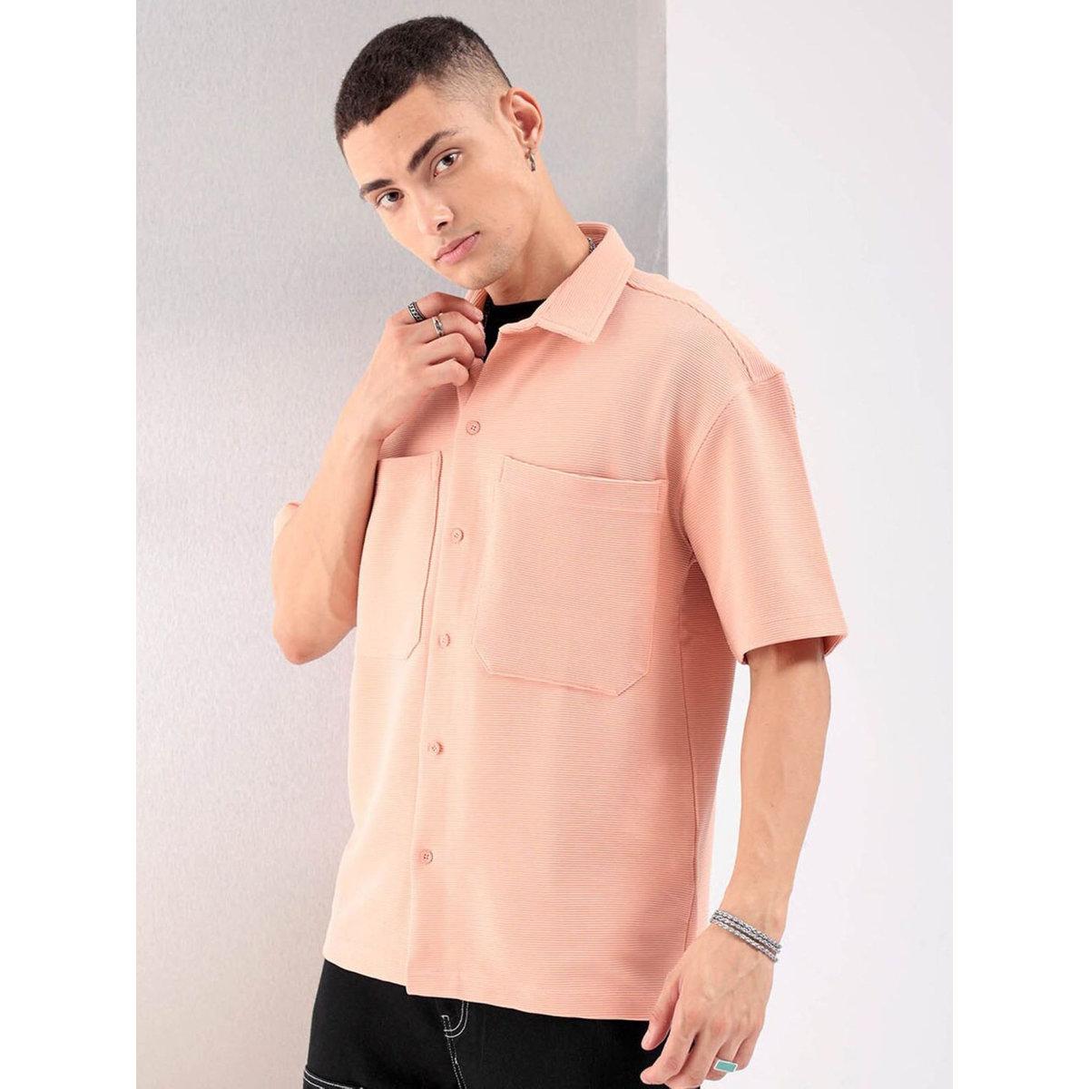 The Indian Garage Co X Styli Men Peach Boxy Fit Solid Streetwear Shirt-men-clothing-shirts-image-3
