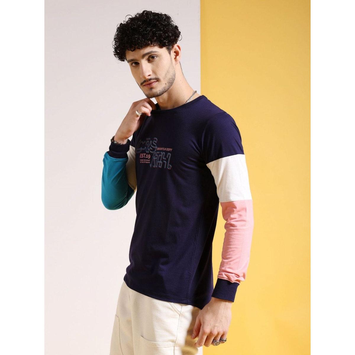 The Indian Garage Co X Styli Men Navy Color Block Printed Casual T-Shirt-men-clothing-tshirtsandpolos-tshirts-image-3