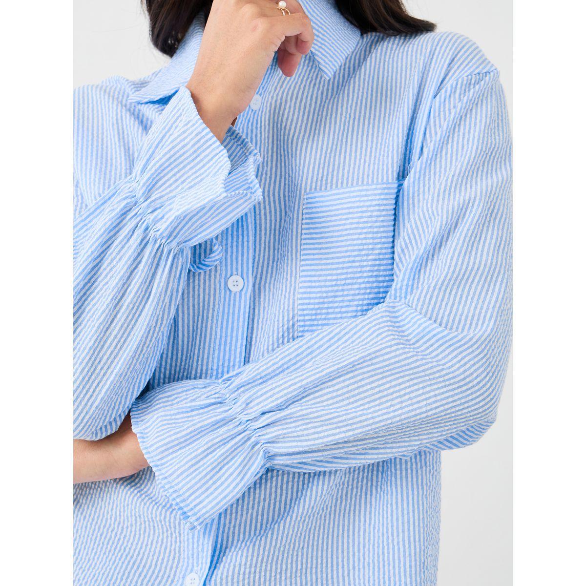 Styli Texture Striped Button Front Long Sleeve Shirt-women-clothing-shirtsandblouses-shirts-image-4