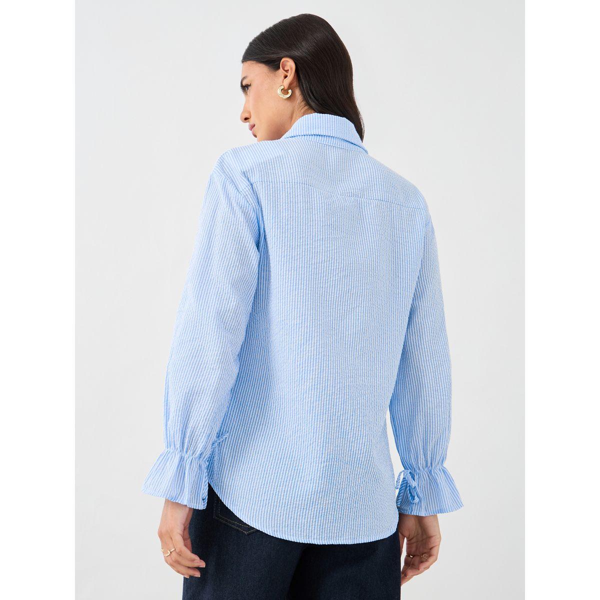 Styli Texture Striped Button Front Long Sleeve Shirt-women-clothing-shirtsandblouses-shirts-image-5
