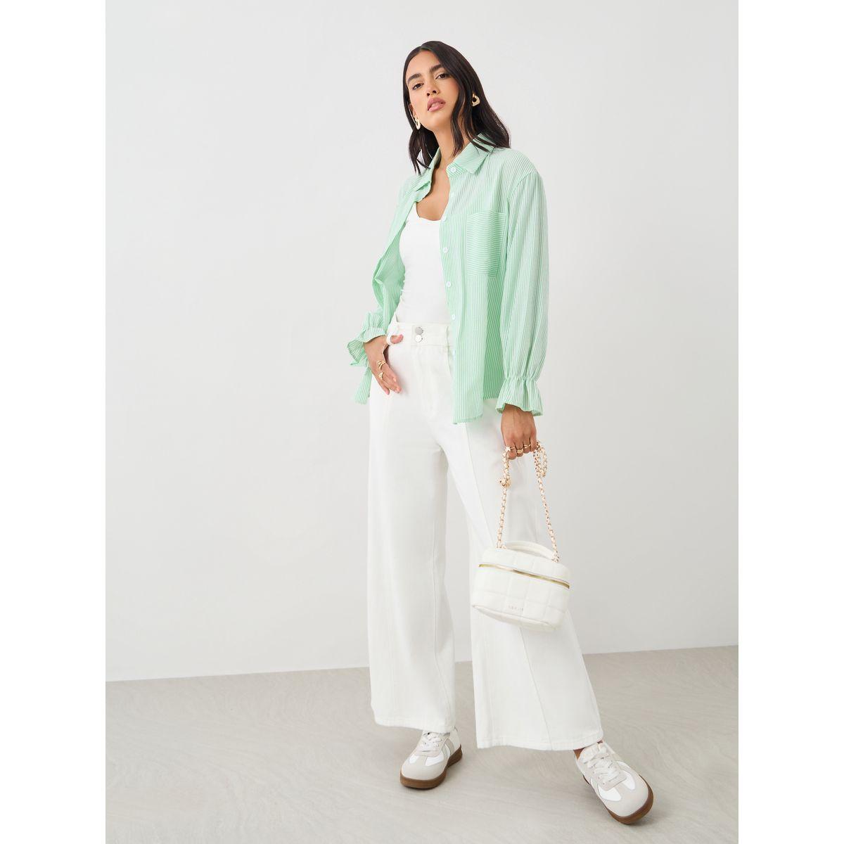 بلوزة مخططة بتفاصيل بارزة الملمس مع أزرار-women-clothing-shirtsandblouses-shirts-image-2