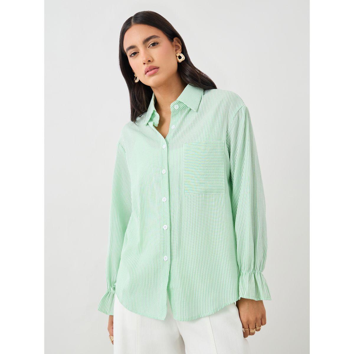 بلوزة مخططة بتفاصيل بارزة الملمس مع أزرار-women-clothing-shirtsandblouses-shirts-image-4