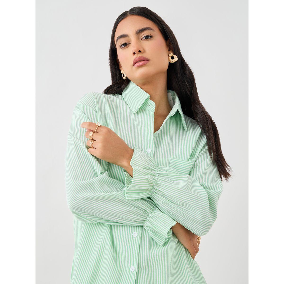 بلوزة مخططة بتفاصيل بارزة الملمس مع أزرار-women-clothing-shirtsandblouses-shirts-image-5