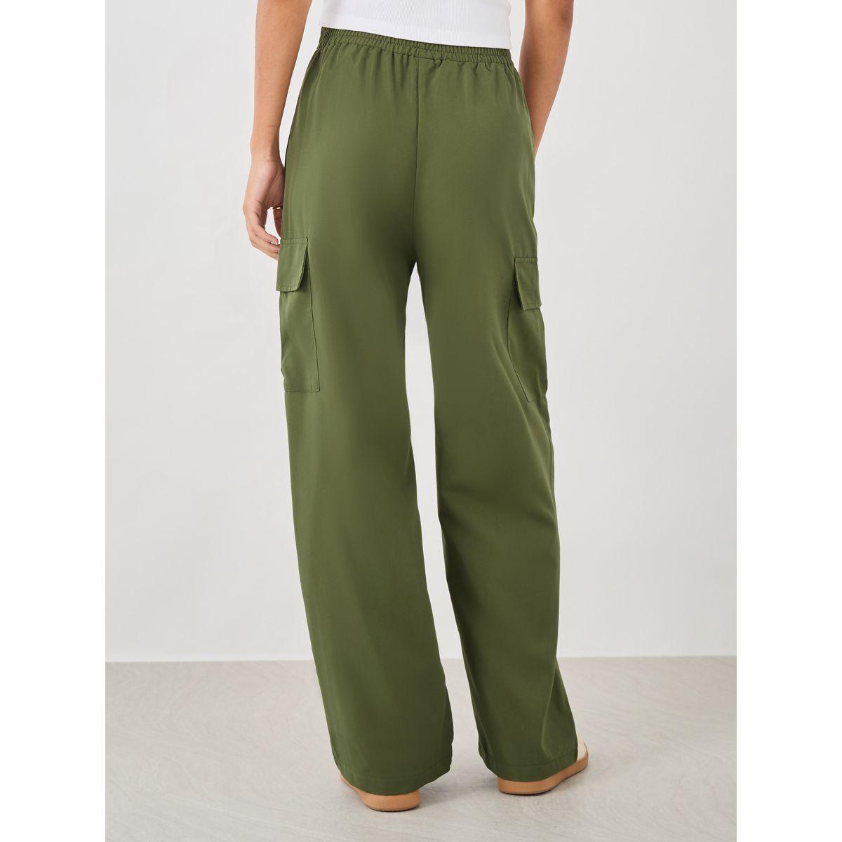 Styli Women Green Solid Elasticated Waistband Cargo Pants-women-clothing-bottoms-trousers-image-5