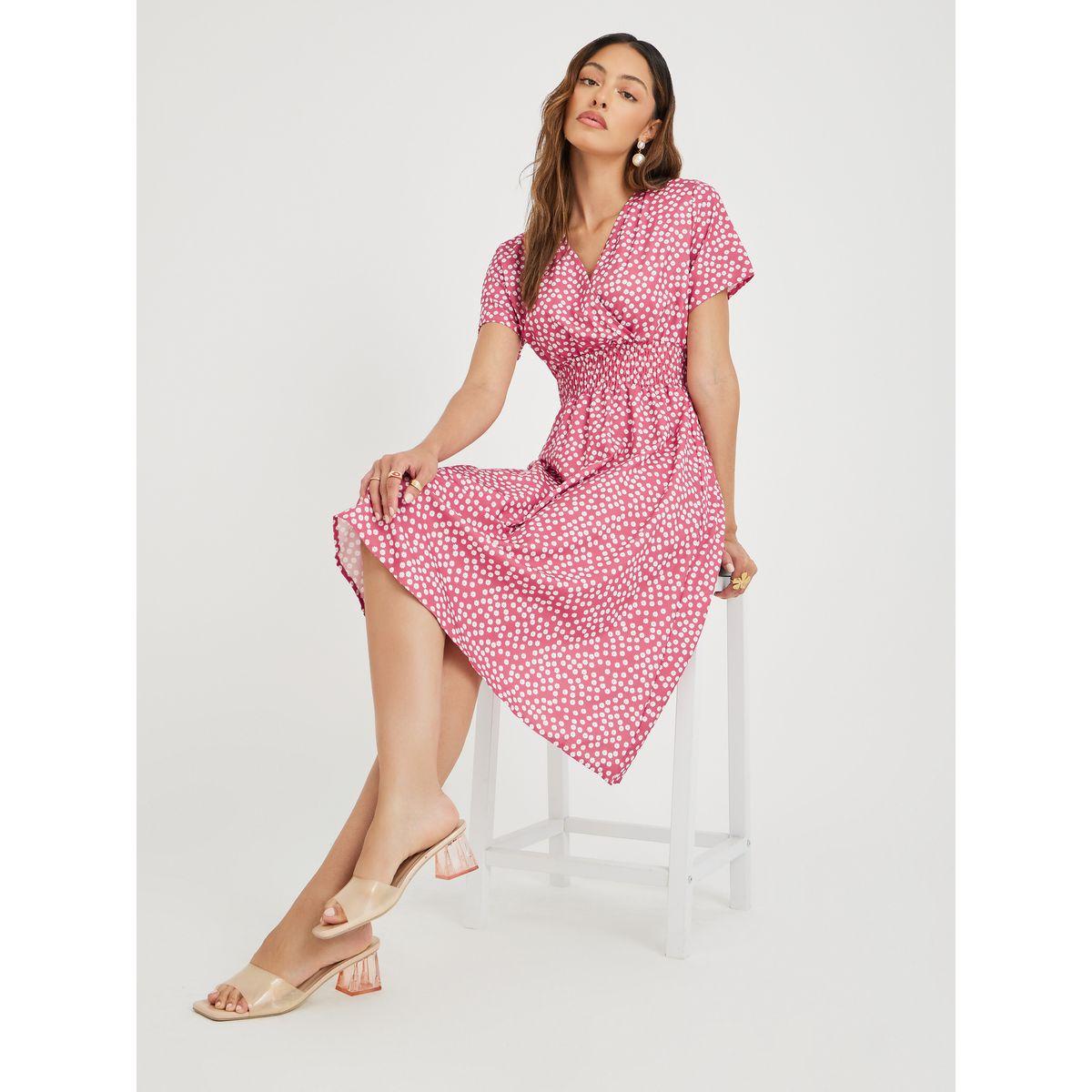فستان بطول الركبة مطبع بزهور صغيرة-women-clothing-dresses-image-1